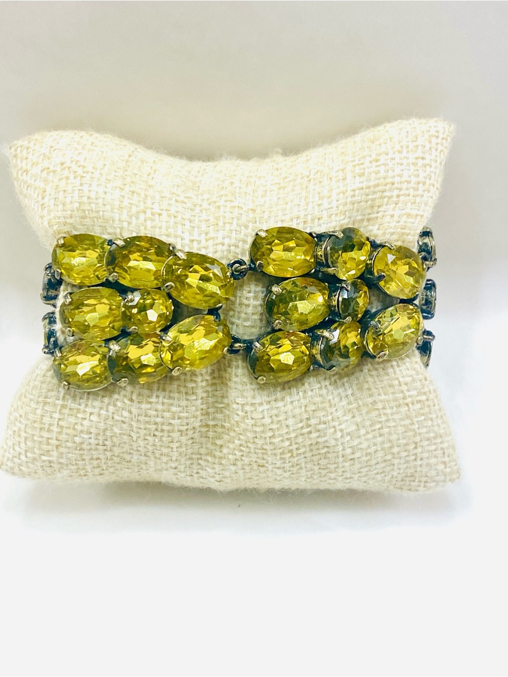 J. Crew Lemon Yellow Oval Crystal Double-Row Bracelet